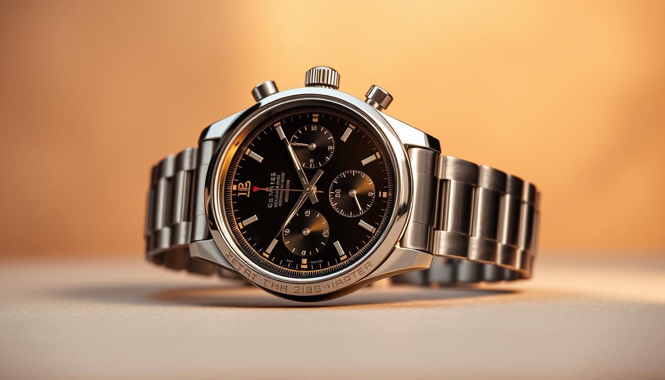 A stunning and detailed image of a Zenith Chronomaster chronograph watch, showcasing its timeless elegance and the iconic El Primero movement. The watch is presented against a soft, muted background, with warm, directional lighting highlighting the intricate details of the stainless steel case, the meticulously crafted dial, and the precision-engineered chronograph subdials. The watch is captured from a slightly elevated angle, allowing the viewer to appreciate the depth and dimensionality of the timepiece. The overall composition conveys a sense of sophistication and horological heritage, befitting the enduring legacy of the Zenith Chronomaster.