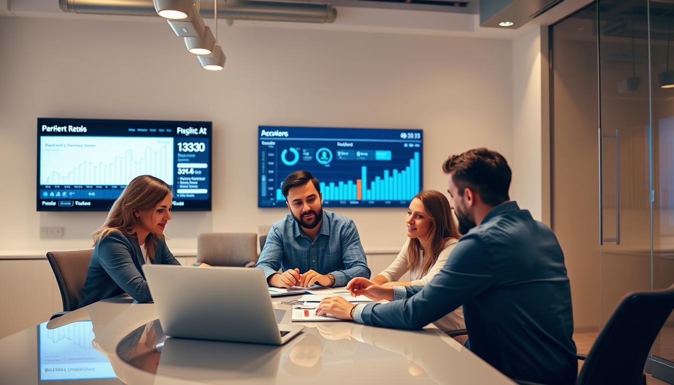 A dynamic team of SEO professionals, seated around a sleek conference table, engaged in a collaborative discussion. The lighting is warm and focused, casting a subtle glow on their faces as they review client data and strategize on optimization tactics. In the background, a wall-mounted display showcases real-time performance metrics, lending a sense of authority and expertise to the scene. The overall atmosphere is one of dedication, problem-solving, and a shared commitment to delivering exceptional results for their clients.