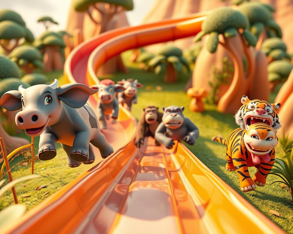 Long Slide Game With Cow Elephant Gorilla Hippopotamus - Tiger 3d Animal Game Fu