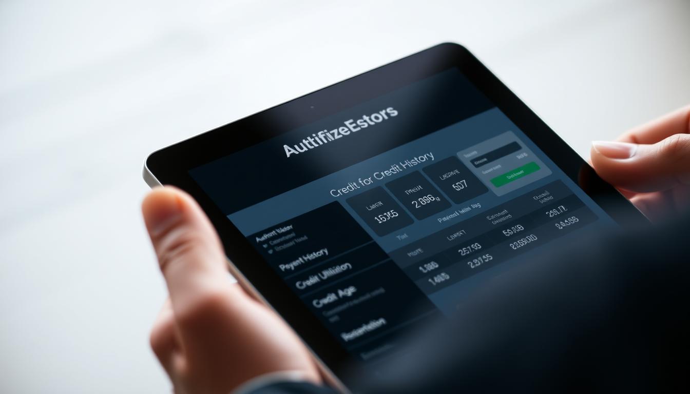 A close-up view of an authorized user's credit history, displayed on a sleek tablet device. The screen shows a detailed breakdown of the user's credit report, including payment history, credit utilization, and credit age. The background is blurred, placing the emphasis on the tablet and its contents. The lighting is soft and even, creating a professional and trustworthy atmosphere. The angle is slightly elevated, giving the impression of a financial expert's perspective. The overall mood is one of clarity, control, and confidence in the user's credit standing.