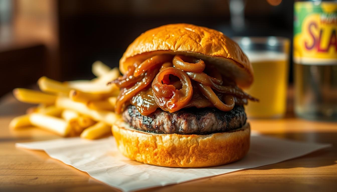 smash burger with onion
