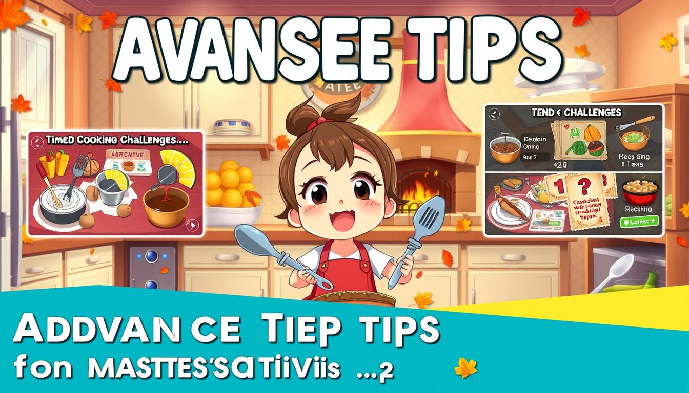 A dynamic, visually-striking image showcasing advanced tips for mastering the Baby Taylor cooking game. Set in a cozy, vibrant kitchen, the foreground features Baby Taylor herself, cheerfully wielding cooking utensils amidst a whirlwind of colorful ingredients. The middle ground highlights various challenging game scenarios, such as timed cooking challenges and complex recipe combinations. The background subtly incorporates iconic Thanksgiving motifs, like autumn leaves and a warm, inviting fireplace, creating a sense of festive, homey atmosphere. The lighting is soft and natural, with a touch of dramatic flair to emphasize the dynamism of the scene. The overall composition is balanced and visually engaging, drawing the viewer's attention to the key gameplay elements while maintaining a welcoming, inviting tone.