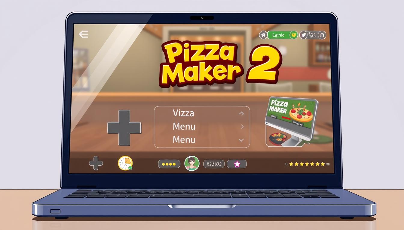 A high-quality, photorealistic illustration of a laptop or desktop computer screen displaying the user interface of the &quot;Pizza Maker 2&quot; video game. The screen should show a sleek, modern interface with intuitive controls and detailed graphics, inviting the user to explore the game's features. The image should convey a sense of excitement and anticipation, with a focus on the game's logo, main menu, and gameplay elements. The overall composition should be well-balanced, with a clean and professional look that aligns with the article's subject and section title.