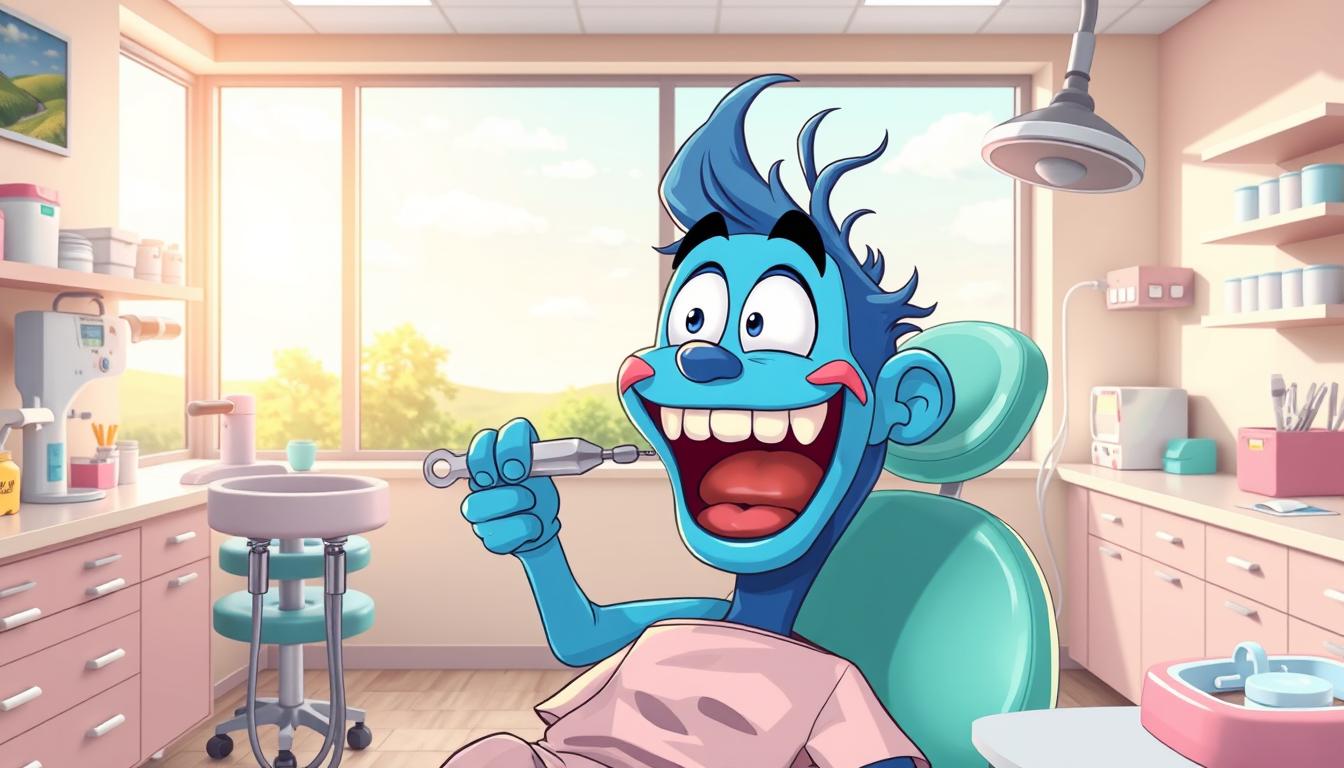 A playful and educational scene of Wojak, the beloved internet character, engaging in a whimsical dental examination. The foreground depicts Wojak, rendered in a vibrant, cartoonish style, sitting in a dentist's chair, mouth wide open as a comically oversized dentist's tool hovers near his teeth. The middle ground showcases various dental tools and equipment, all exaggerated in size and shape, creating a surreal and humorous atmosphere. The background features a pastel-toned dental office, with shelves of medical supplies and a large window overlooking a serene outdoor scene, bathed in soft, diffused lighting. The overall composition conveys a sense of lighthearted learning, inviting the viewer to explore the educational benefits of this quirky Wojak-themed dental experience.