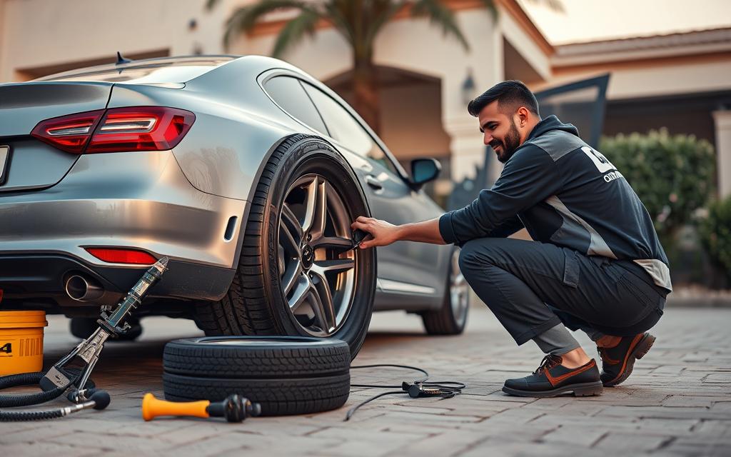 خدمة تبديل الإطارات المنزلية في الكويت