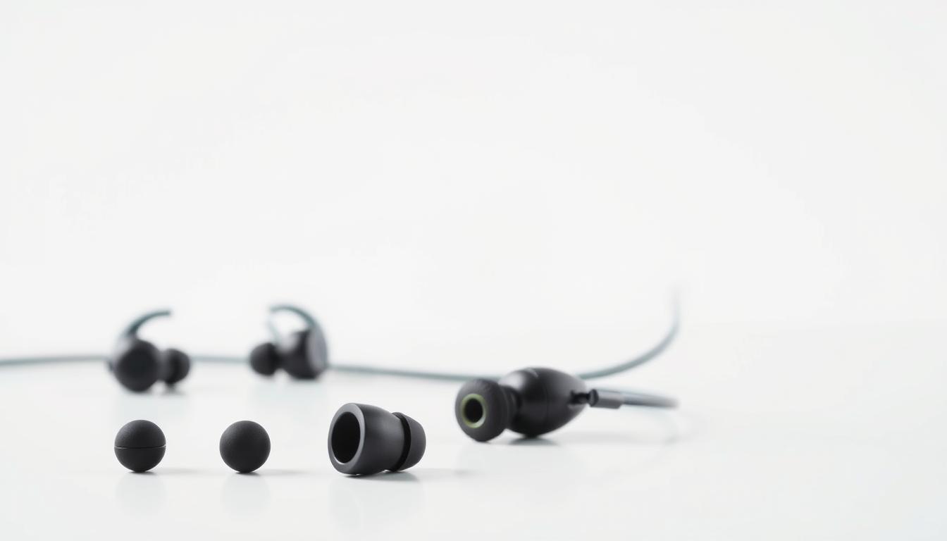 A detailed, sleek, and visually engaging image showcasing the customization options for the Skullcandy Method 360 ANC earbuds. The focus should be on the earbuds themselves, presented in a clean, well-lit studio setting with a simple background. The earbuds should be shown from multiple angles, highlighting their streamlined design and the various personalization options, such as different eartip sizes and colors. Use natural, soft lighting to accentuate the contours and textures of the earbuds, creating a sense of depth and materiality. The overall mood should be modern, sophisticated, and inviting, reflecting the premium quality and user-centric experience of the Skullcandy product.