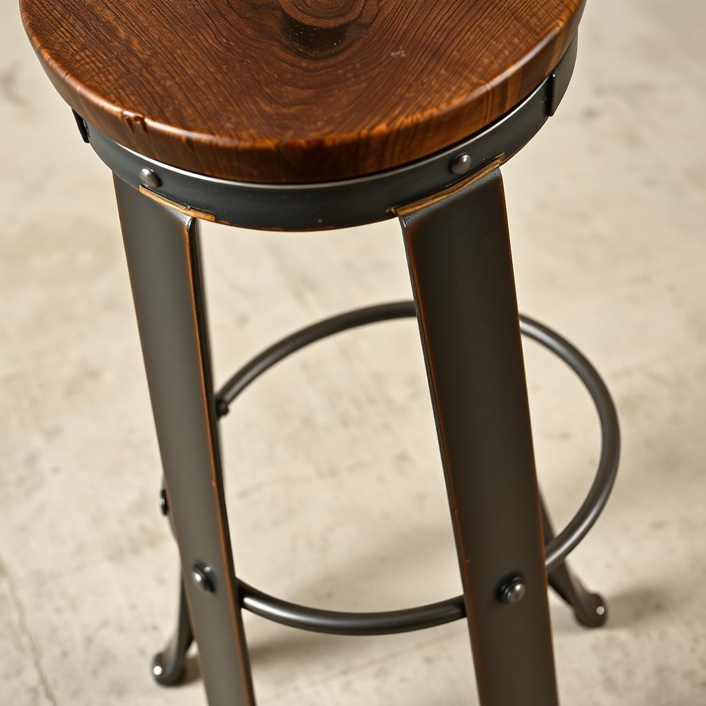 Industrial-Style Barhocker mit Metallgestell, Nieten und rustikaler Holzsitzfläche