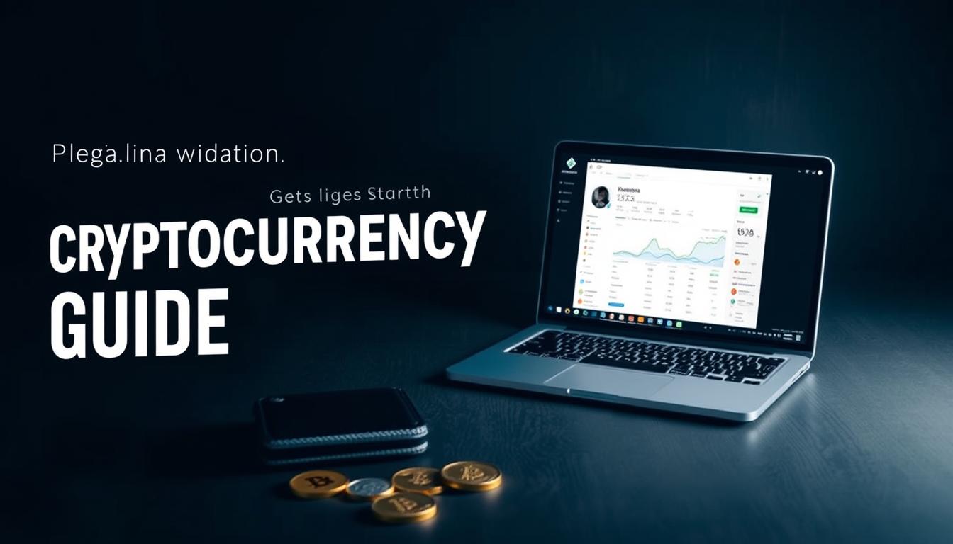 A minimalist, sleek, and informative cryptocurrency guide for beginners. Set against a dark, moody backdrop, a digital wallet, cryptocurrency coins, and a laptop display showcasing a simple cryptocurrency dashboard take center stage. The scene is illuminated by a warm, ambient glow, creating a sense of clarity and focus. The overall composition is clean and uncluttered, guiding the viewer's attention to the essential elements of getting started with cryptocurrency.