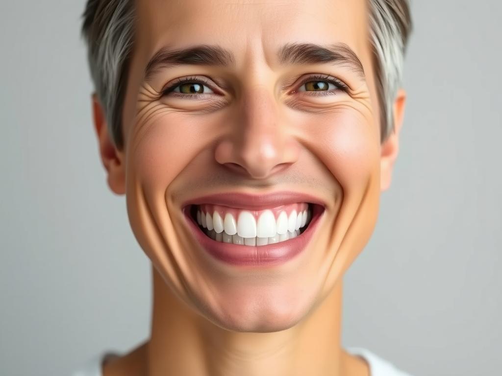 Happy patient with completed dental implant smiling confidently