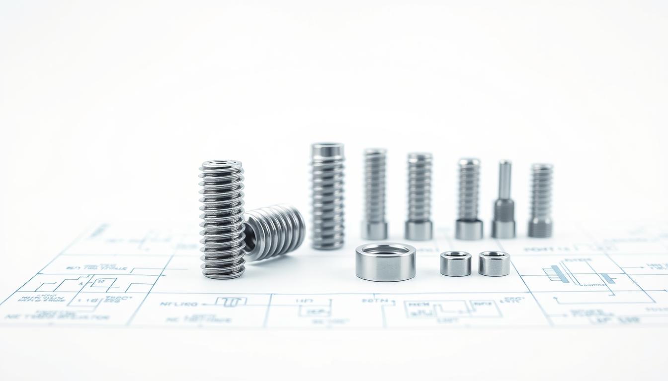 A detailed blueprint of dental implant components against a crisp, white background, illuminated by soft, natural lighting and captured with a high-resolution camera lens. The foreground features a close-up view of a titanium dental implant post, abutment, and crown, showcasing their intricate design and construction. The middle ground includes additional implant parts, such as healing caps and impression copings, arranged in a visually appealing layout. The background subtly fades to a pure white, creating a clean and professional appearance that emphasizes the technical aspects of dental implant technology and its various elements.