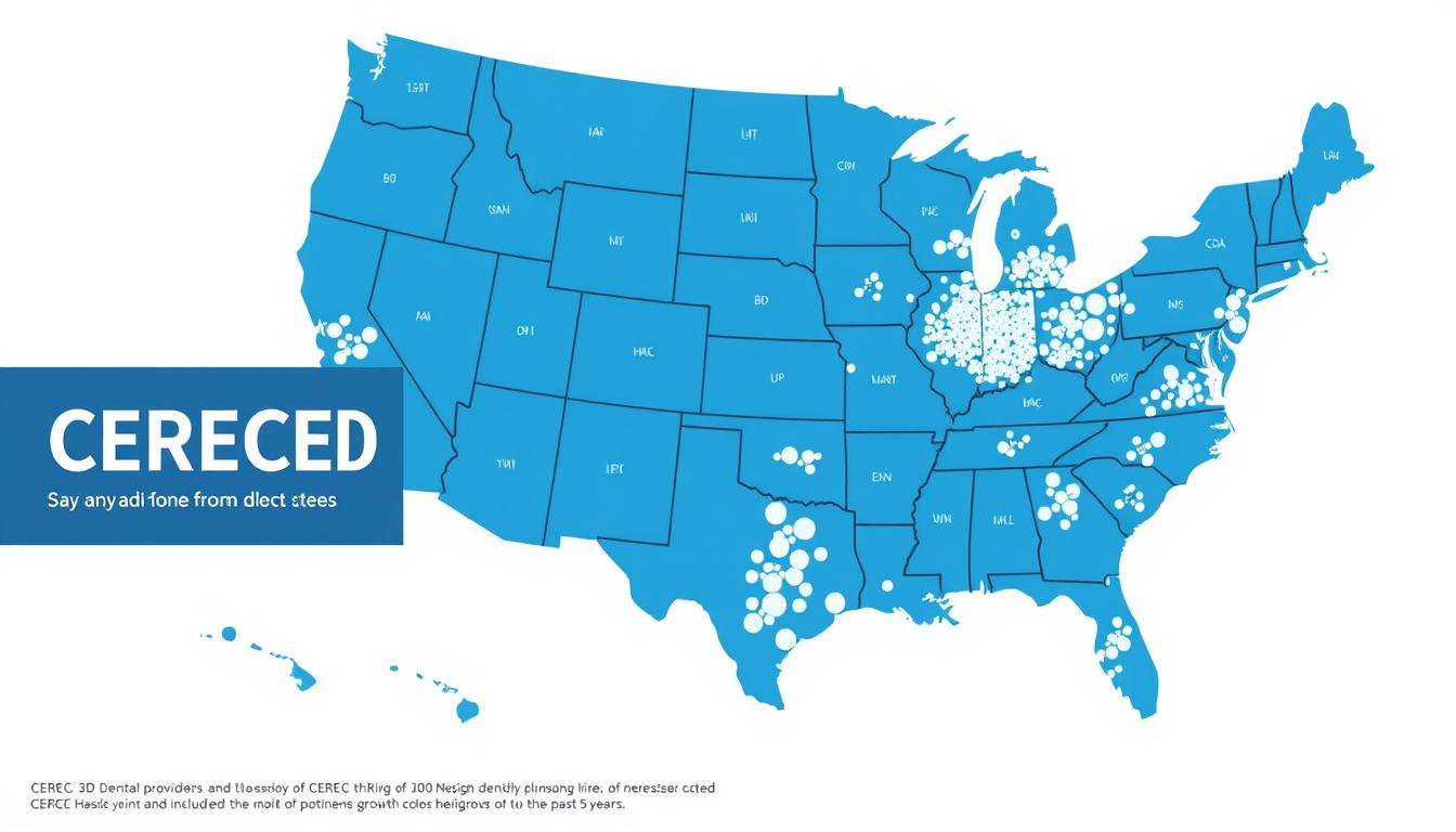 Map showing the increasing availability of CEREC 3D technology in dental practices across the United States