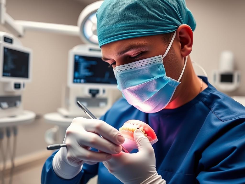 Dental surgeon performing the New Teeth Now procedure in a modern dental office