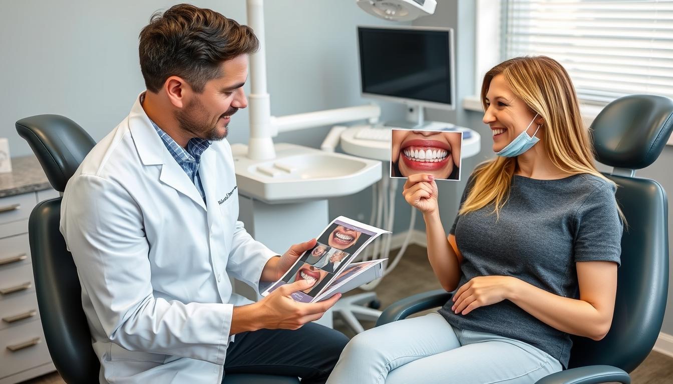 Dental consultation discussing gum contouring options and questions