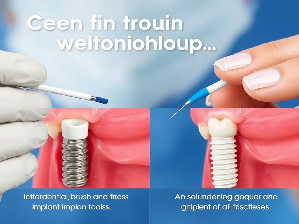 Patient practicing good oral hygiene around dental implant