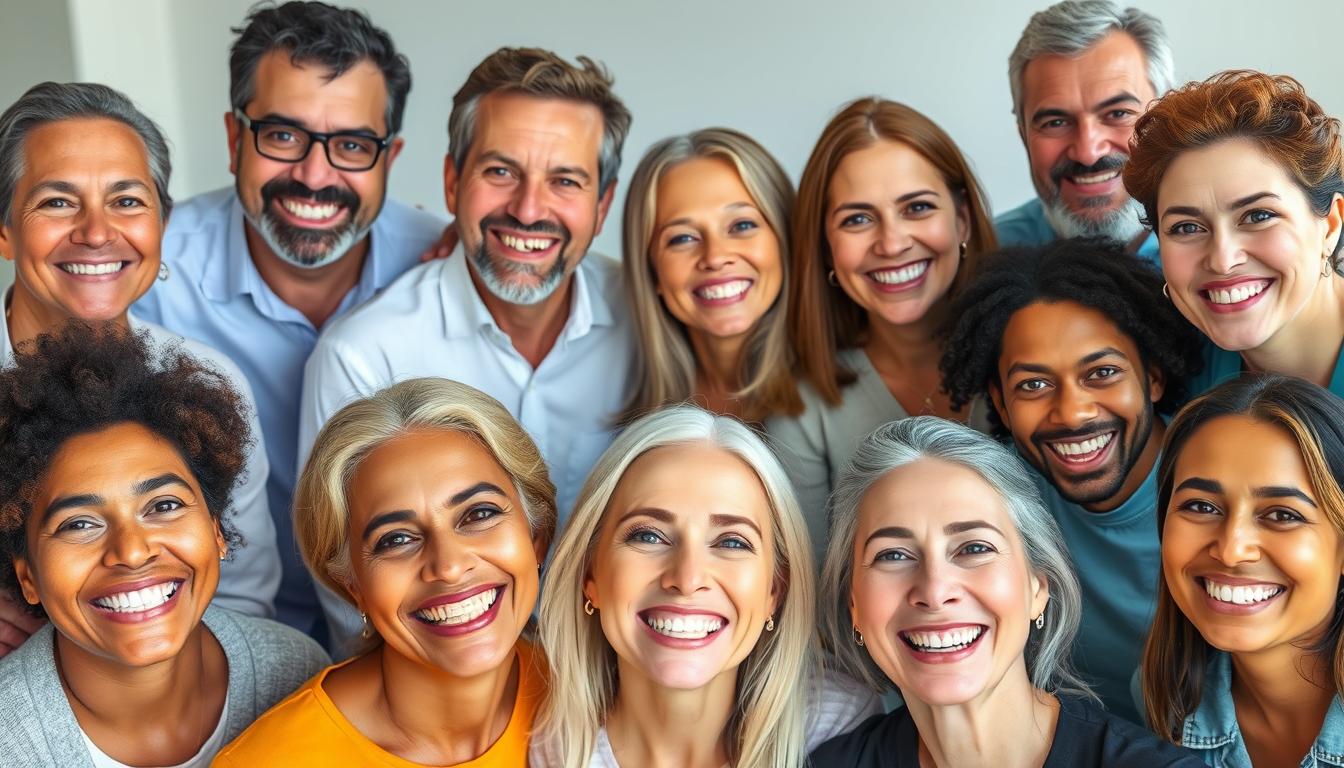 Group of smiling patients who have completed the New Teeth Now procedure