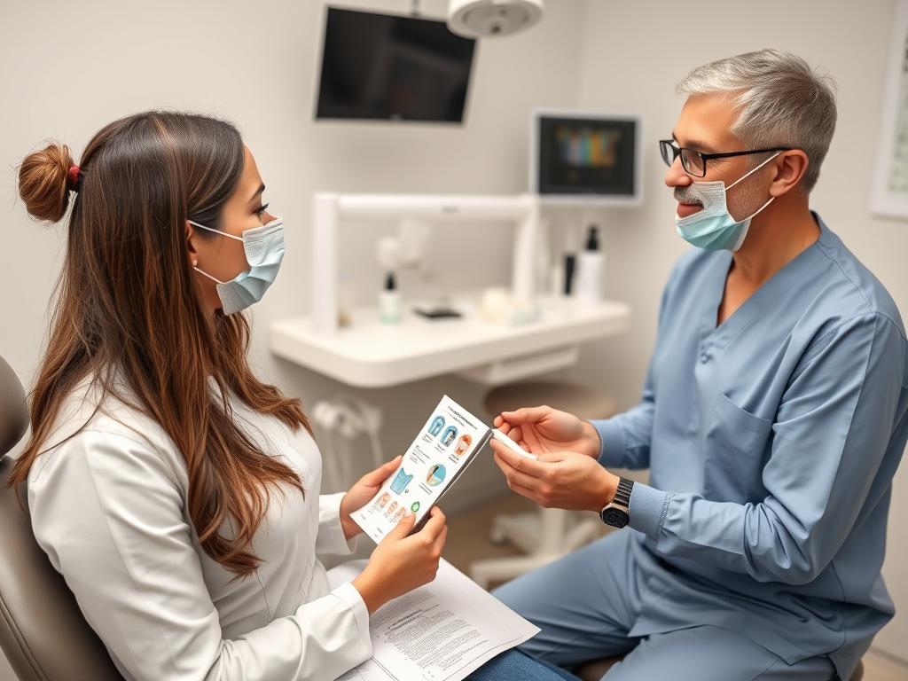 Patient receiving post-operative care instructions after crown lengthening
