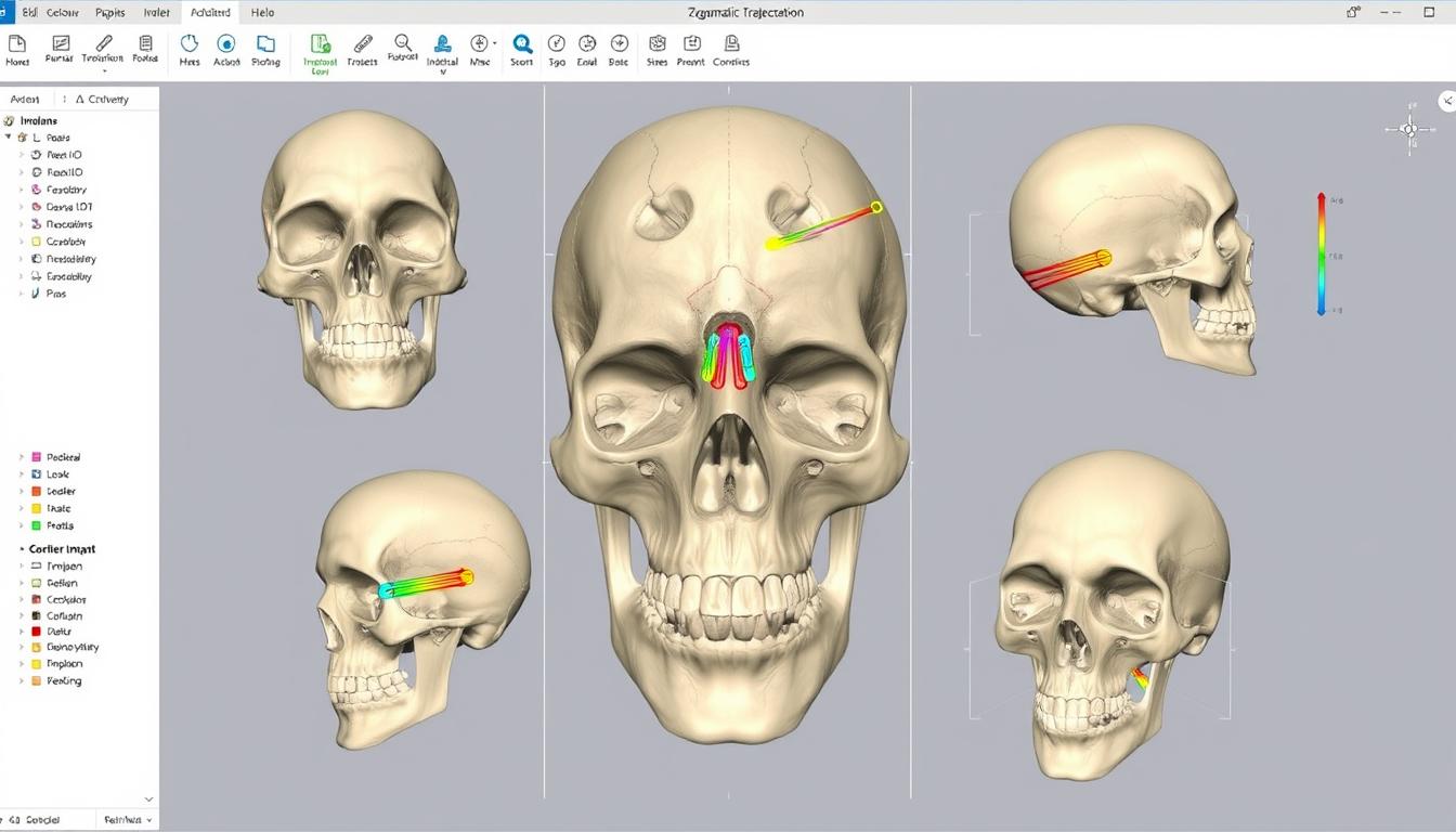 Digital planning software for zygomatic implant placement showing 3D reconstruction