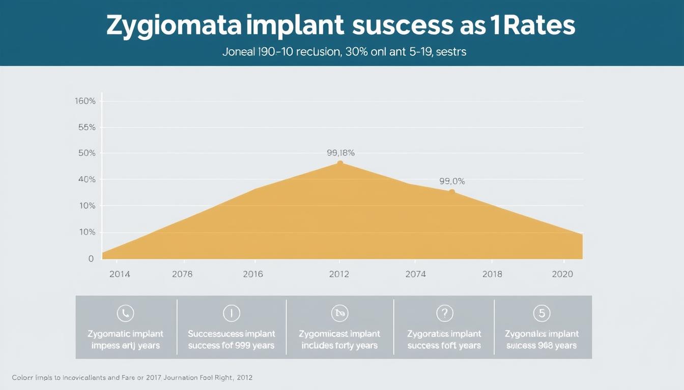 Graph showing the cumulative success rate of zygomatic implants over time