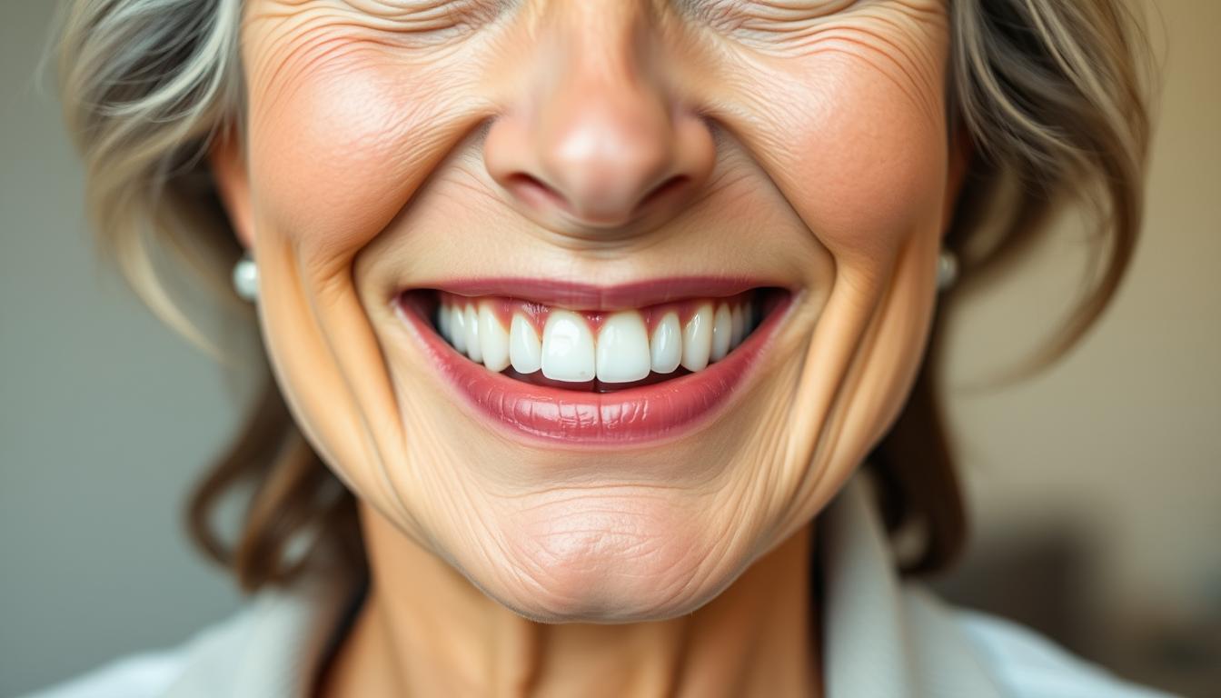 Patient smiling with full-arch restoration supported by zygomatic implants