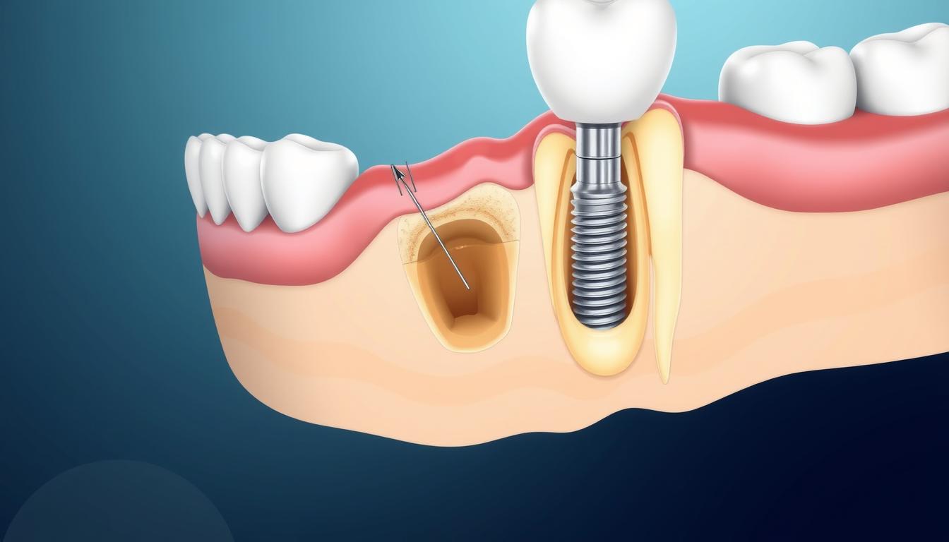 Immediate implant placement procedure showing an implant being placed into a fresh extraction socket
