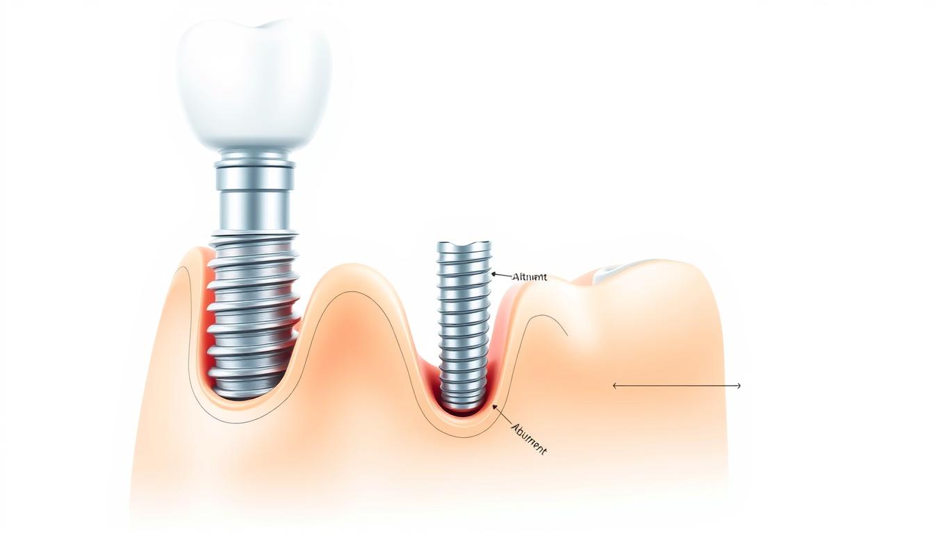 Endosteal implant structure showing titanium post inserted into jawbone with crown attachment