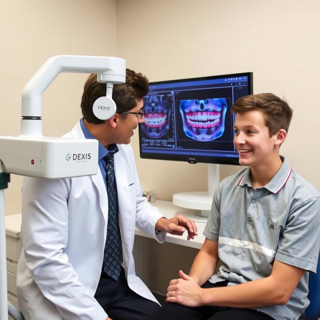 Orthodontist using DEXIS Scanner with Nomad for treatment planning