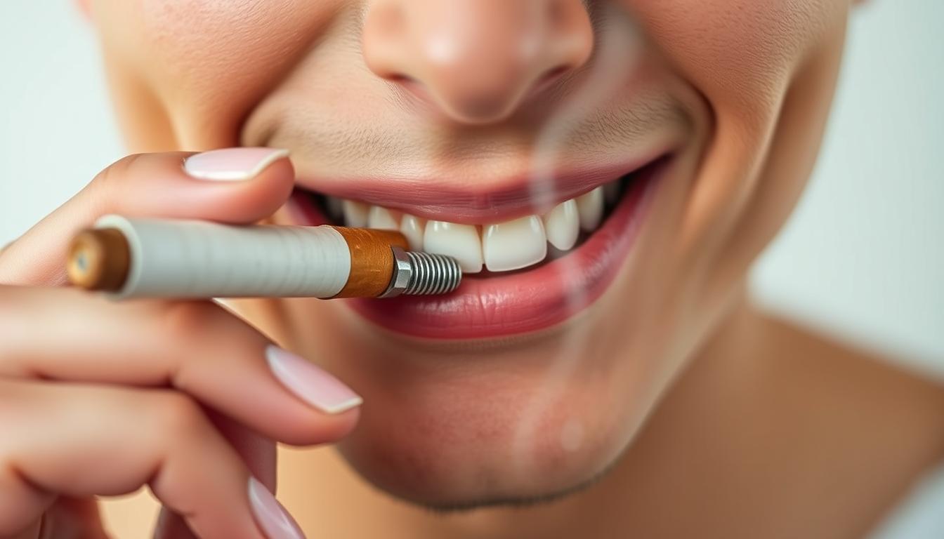 Person smoking cigarette showing increased dental implant risk factor