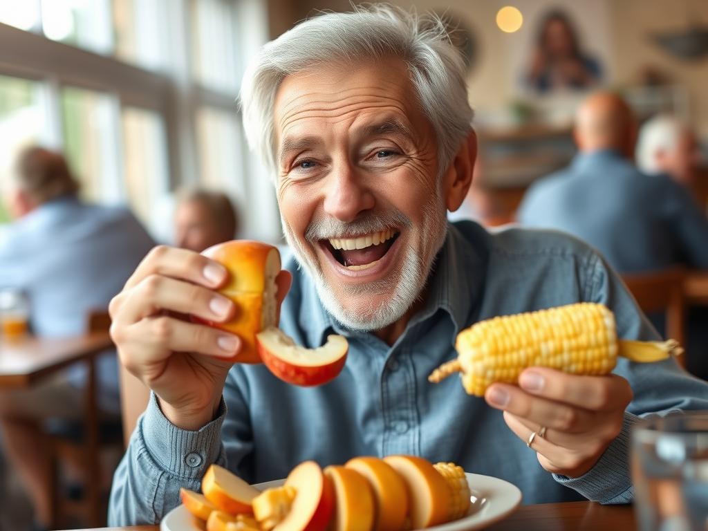 Patient enjoying a meal with confidence after zygomatic implant treatment