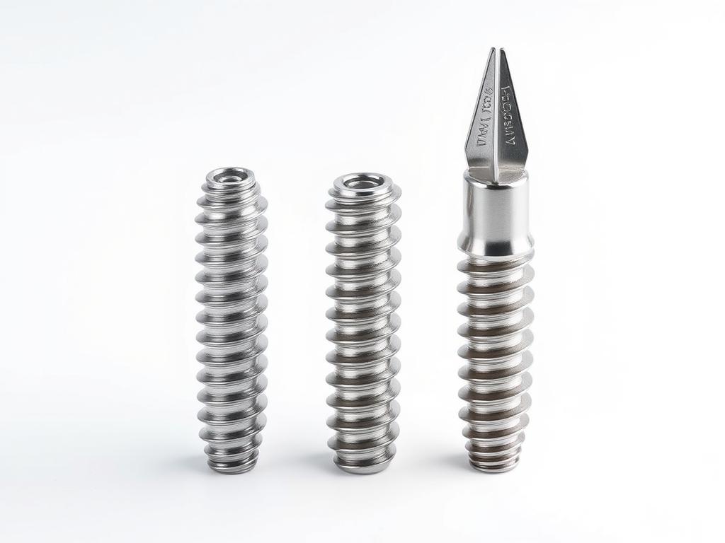 Different types of endosteal implants showing screw, cylinder, and blade designs