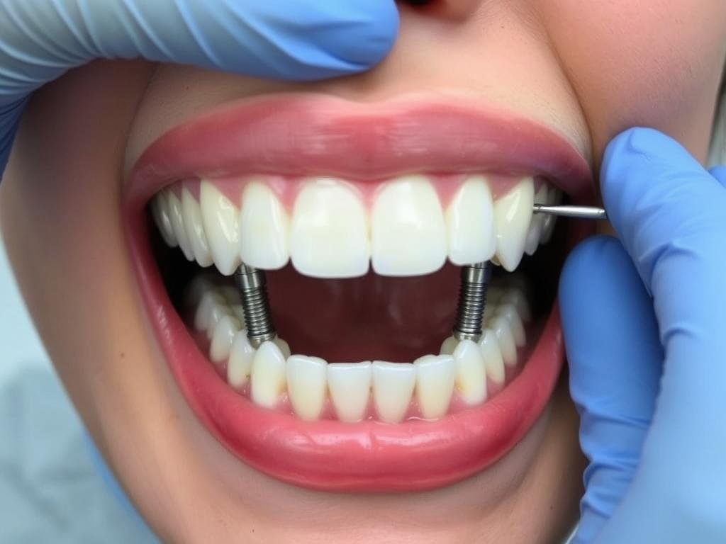 Temporary restoration being placed on newly inserted zygomatic implants