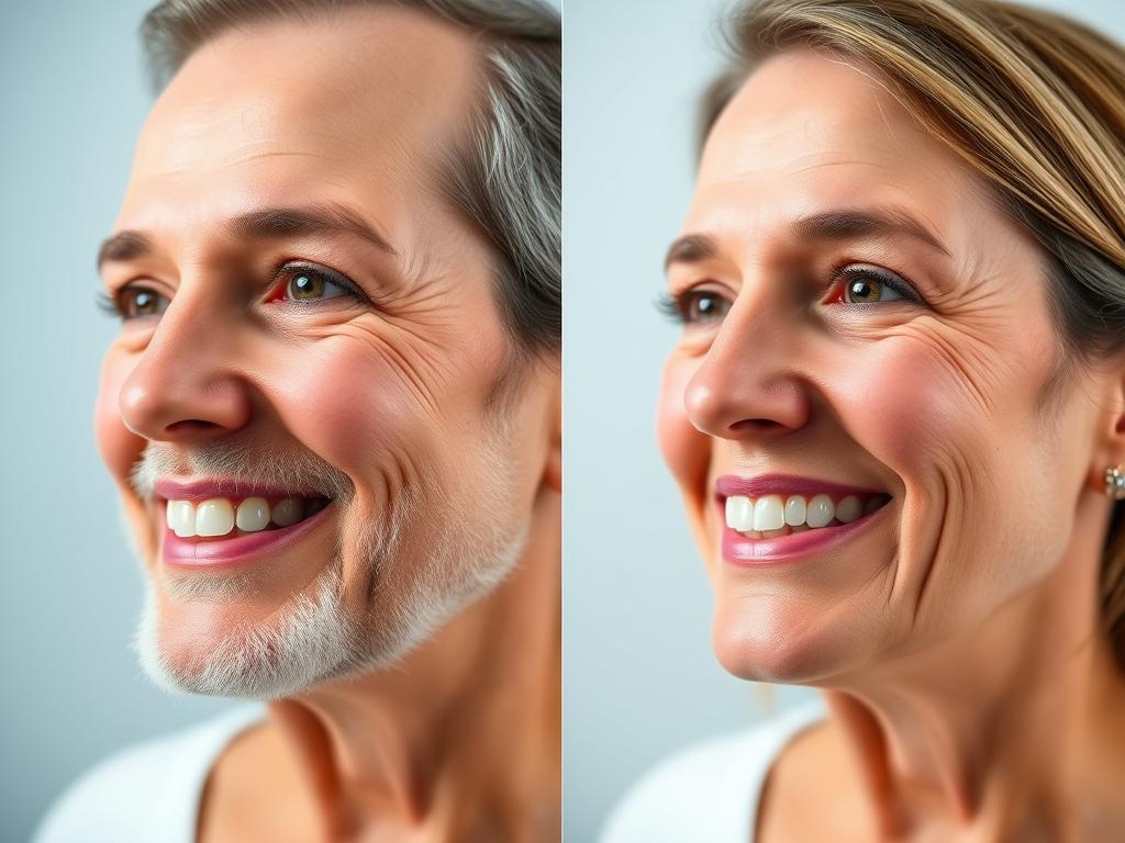 Before and after images of a patient with transosteal implant reconstruction