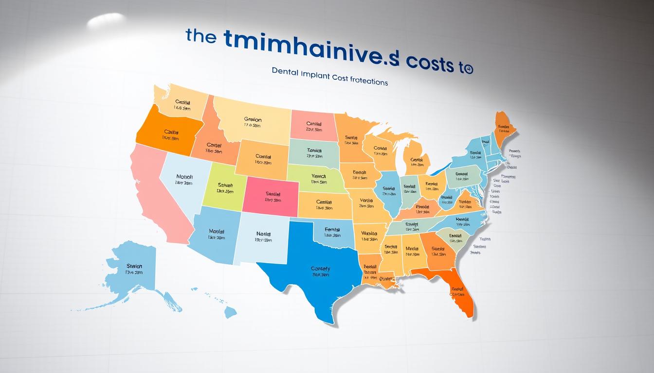 A detailed, high-quality data visualization chart showcasing the geographic variations in dental implant costs across all 50 U.S. states. The chart is presented against a clean, minimalist background with a subtle grid pattern, allowing the data to take center stage. The state-level cost information is displayed using a vibrant color palette, with clear labeling and well-designed legends. The overall aesthetic is sleek, professional, and optimized for easy interpretation and comparison. The lighting is soft and even, with a slight directional accent to add depth and dimension to the chart elements. The camera angle is positioned to provide an optimal, unobstructed view of the data, creating a visually striking and informative image.