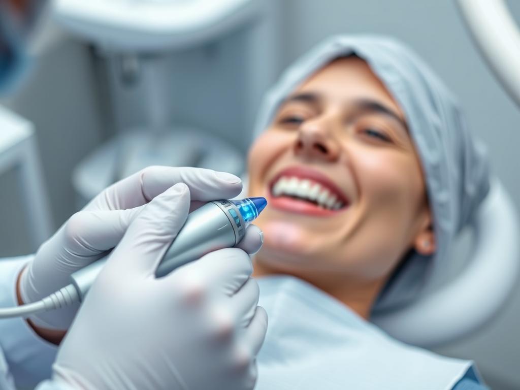 Dentist using CEREC 3D scanner to create digital impression of patient's teeth