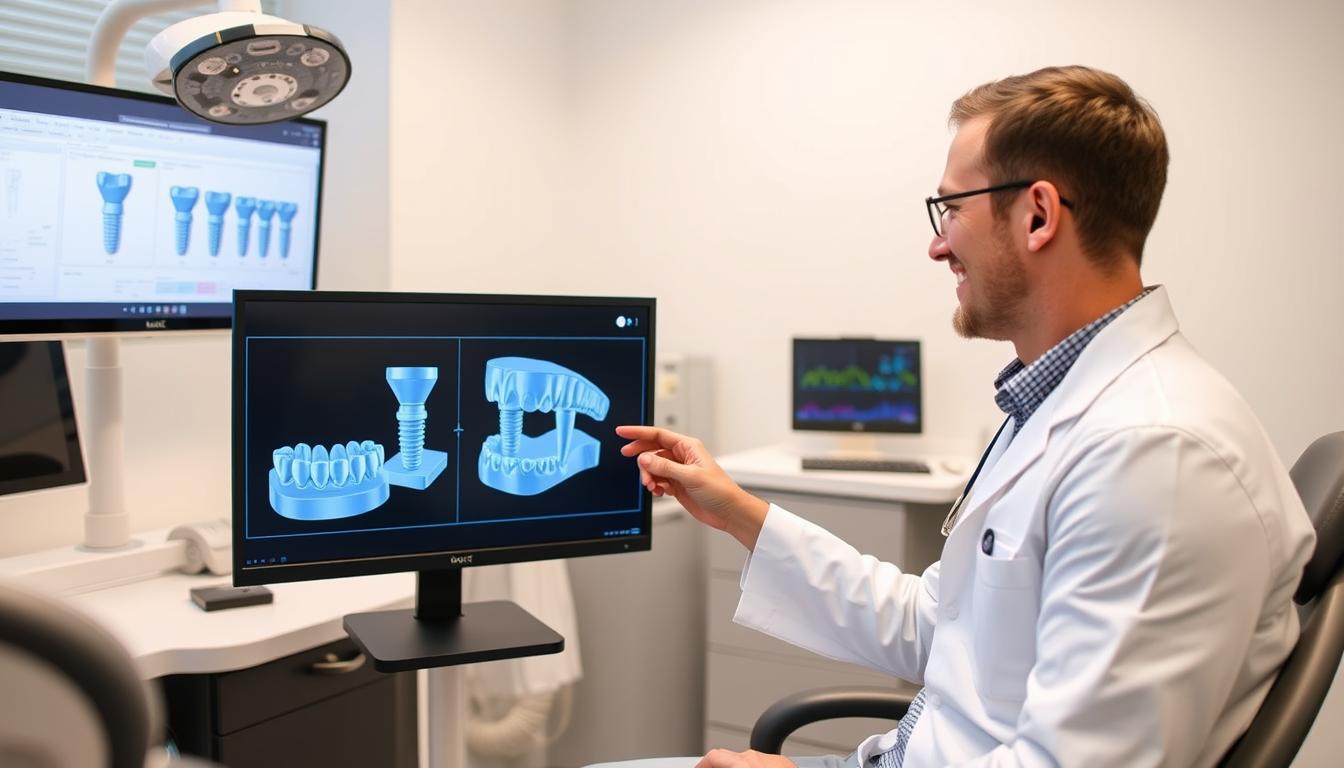 Dental consultation for 4-in-1 dental implants showing digital planning