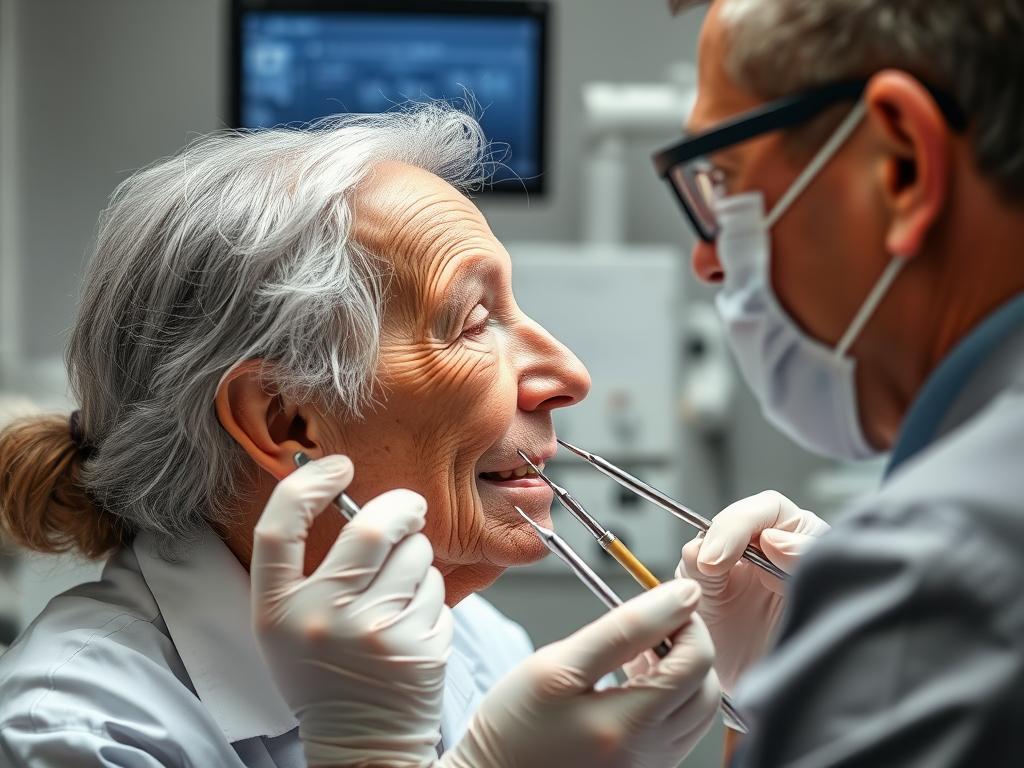 Patient with severe maxillary atrophy being examined for zygomatic implant candidacy