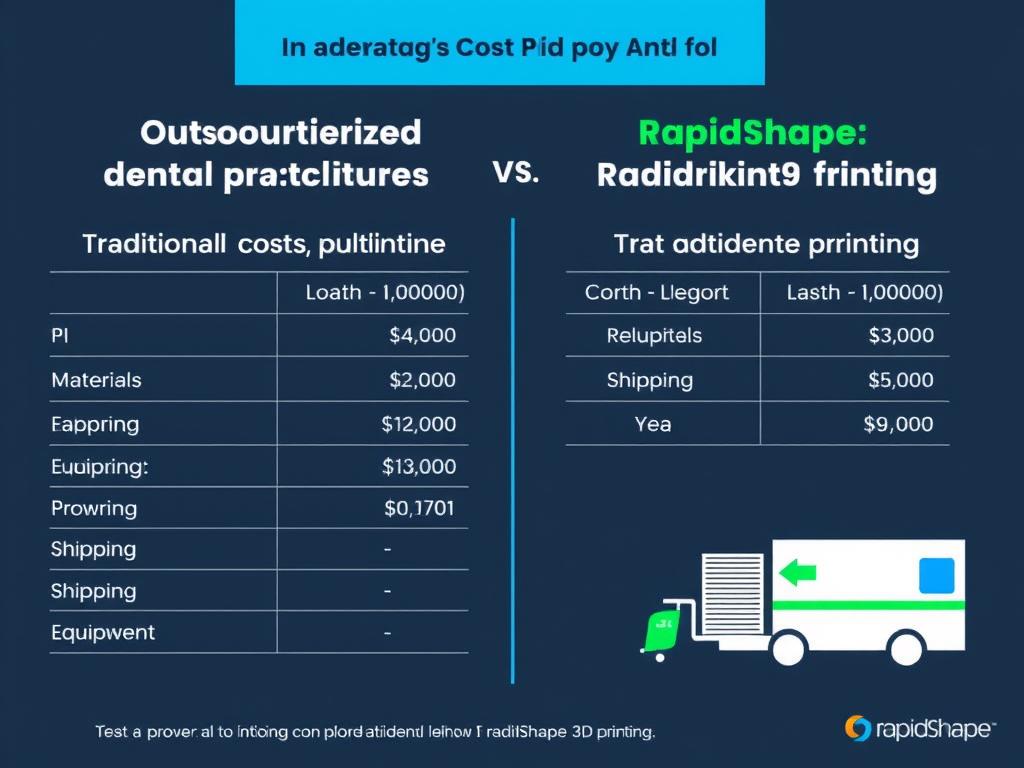 Cost comparison chart between traditional outsourcing and in-house RapidShape 3D printing