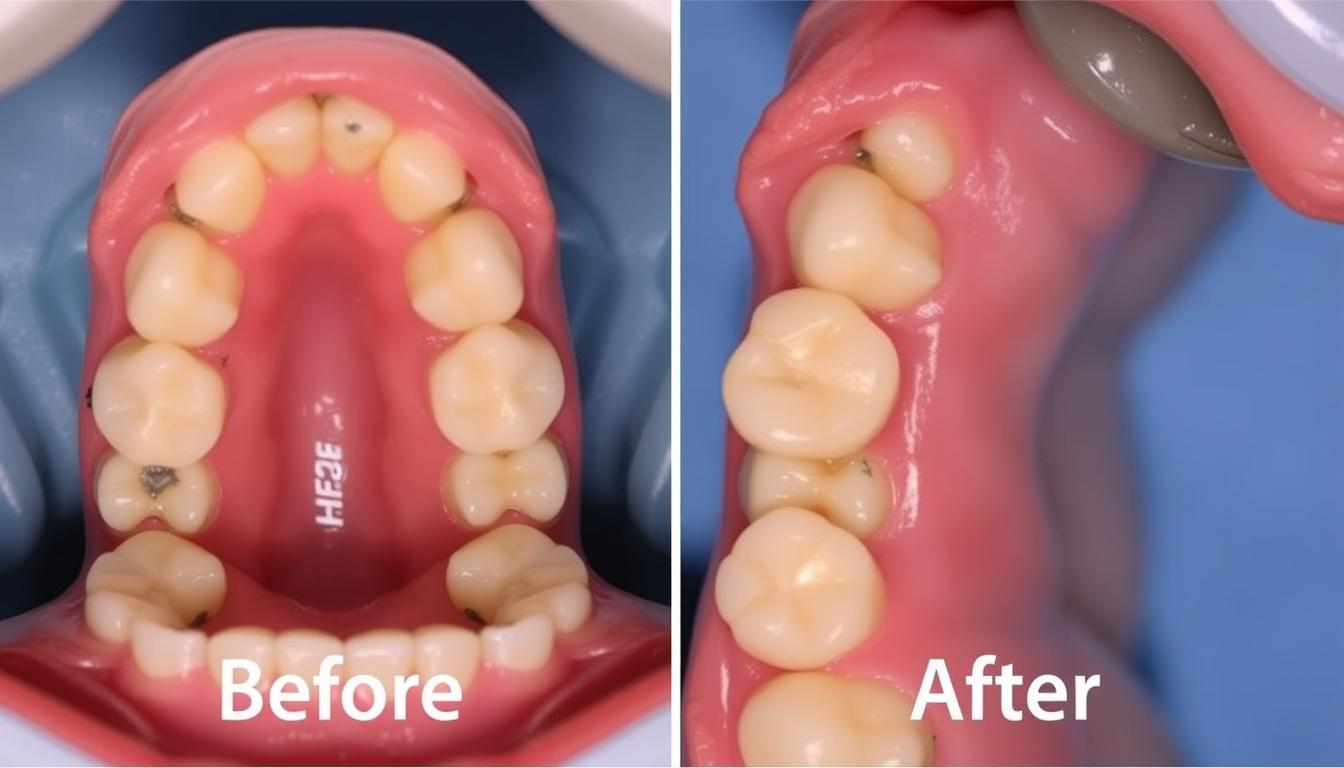 Before and after comparison of soft tissue regeneration around dental implants