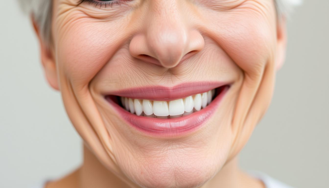 Patient with healthy restored smile after successful advanced periodontal disease treatment