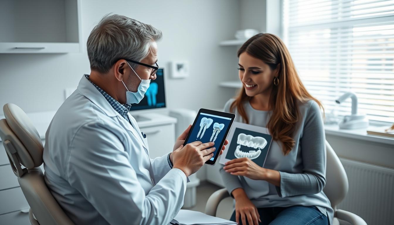 Dentist consulting with patient about CEREC 3D dental implants