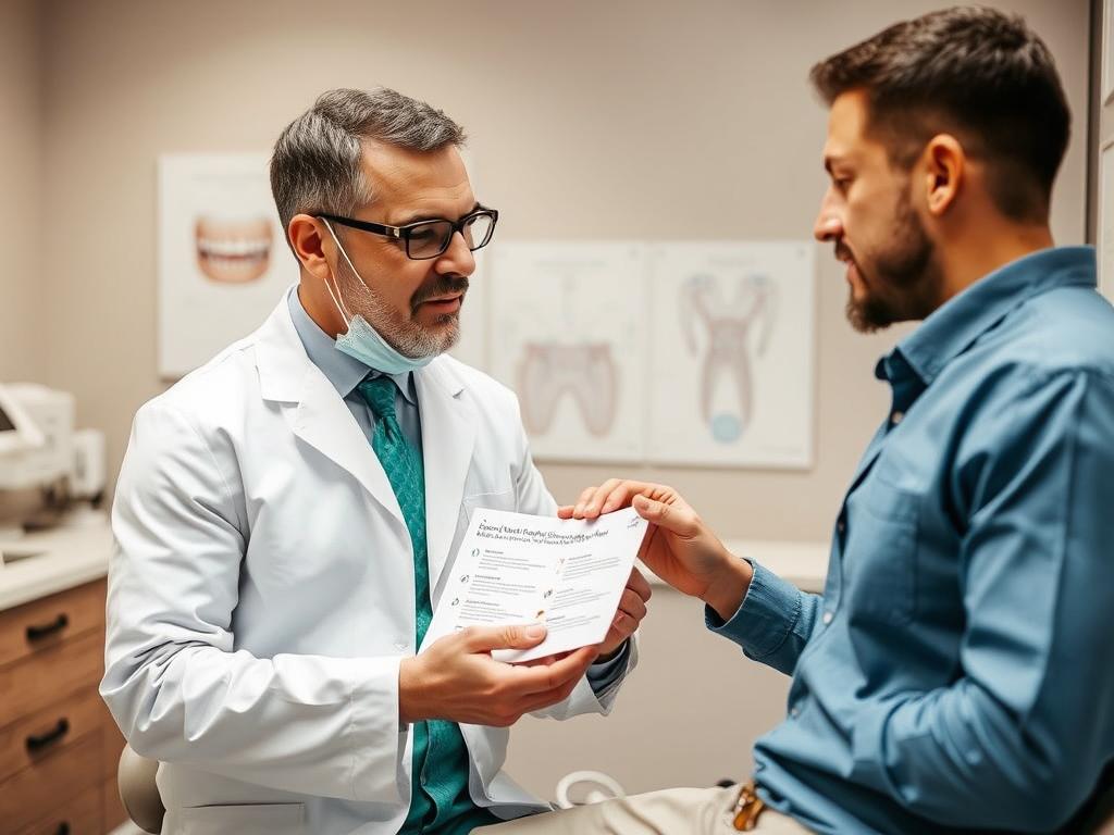 Dentist explaining potential risks of gum contouring to patient