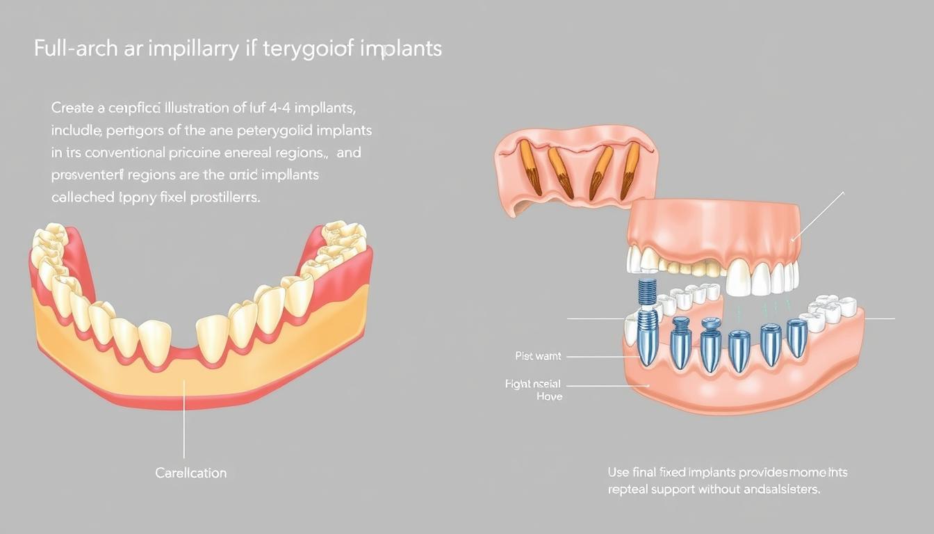 Full-arch rehabilitation using pterygoid implants in combination with anterior implants