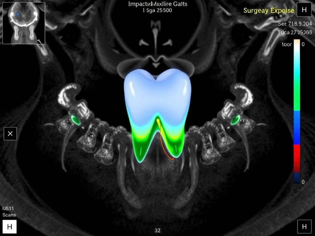 CBCT scan showing impacted canine and its relationship to adjacent teeth roots