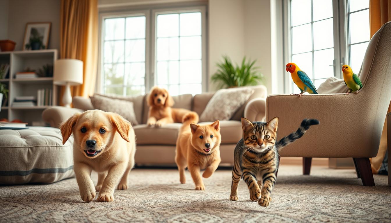 family pets in a living room