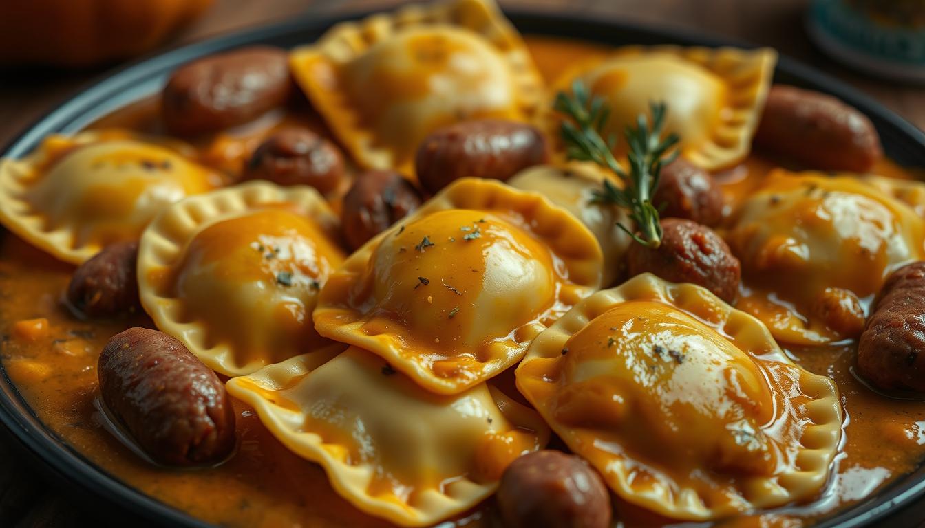 Rezept für Kürbisravioli mit Wurst