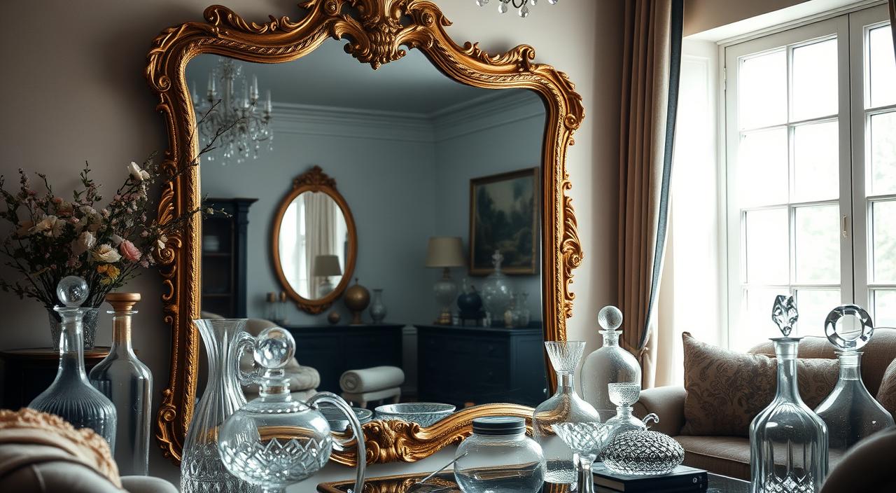 mirrors and glass in living room