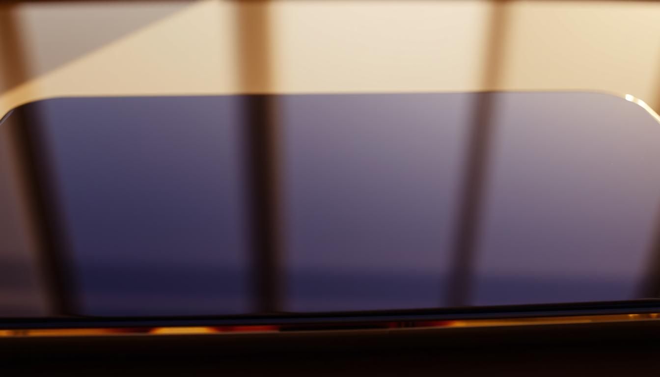 A stunning 6.9-inch Super Retina XDR OLED display with HDR support and a peak brightness of 2000 nits. The screen is bathed in warm, natural lighting, casting a soft glow across the sleek, aluminum chassis. Delicate reflections dance across the immaculate display, showcasing its impressive contrast ratio and deep, inky blacks. The screen's edges fade seamlessly into the minimalist design, creating an immersive viewing experience. Crisp, vivid colors and sharply defined details reveal the display's advanced OLED technology and adaptive refresh rate up to 120Hz. Viewed from a low, slightly angled perspective, the iPhone 16 Pro Max's display appears larger than life, its stunning visual fidelity and unparalleled performance on full display.