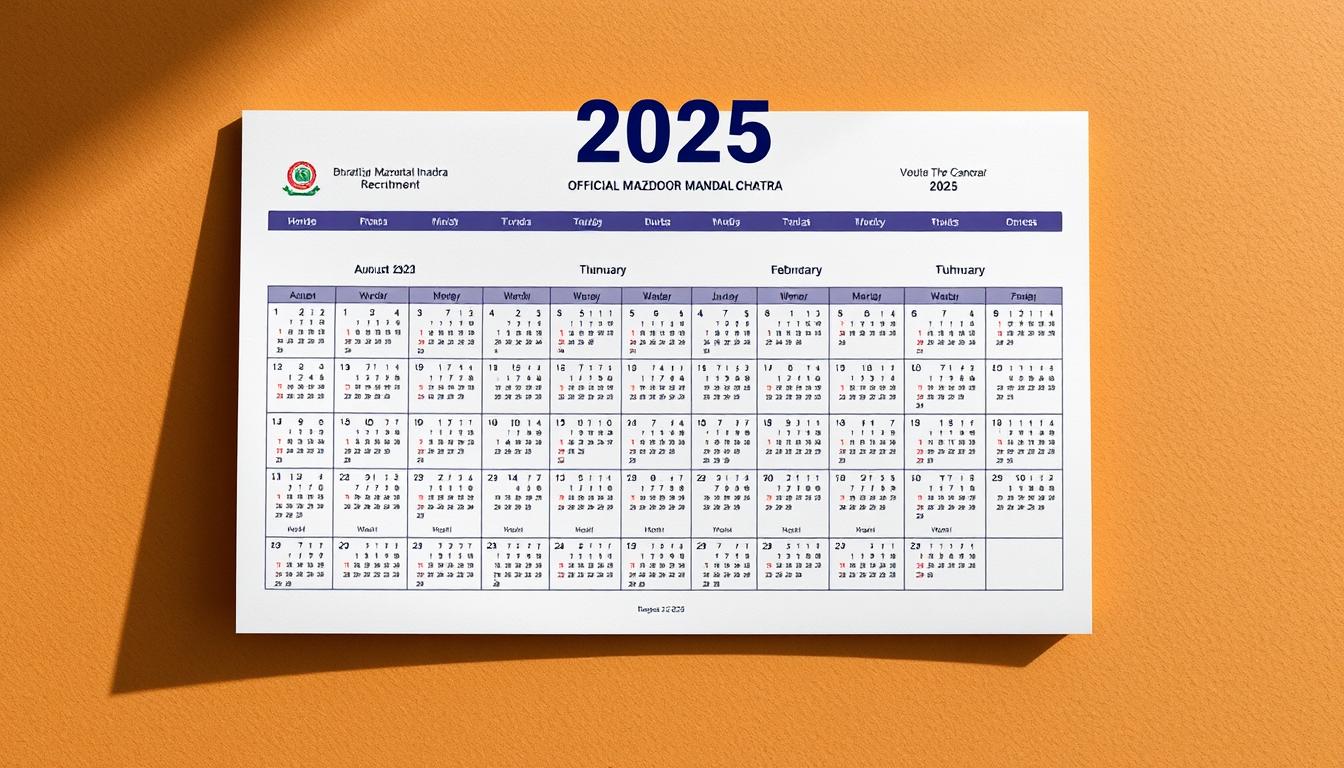 A beautifully crafted 2025 calendar showcasing the official BMMC (Bharatiya Mazdoor Mandal Chatra) recruitment schedule. The calendar is presented against a warm, earthy backdrop, with a subtle, textured surface that evokes the feel of traditional Indian handcrafted paper. The calendar pages are rendered in a clean, minimalist design, featuring clean typography and a muted color palette that complements the overall aesthetic. Soft, directional lighting casts gentle shadows, adding depth and dimension to the composition. The layout is well-balanced, with ample negative space to allow the key information to take center stage. The overall mood is one of professionalism, authority, and attention to detail, befitting the importance of the BMMC recruitment process.
