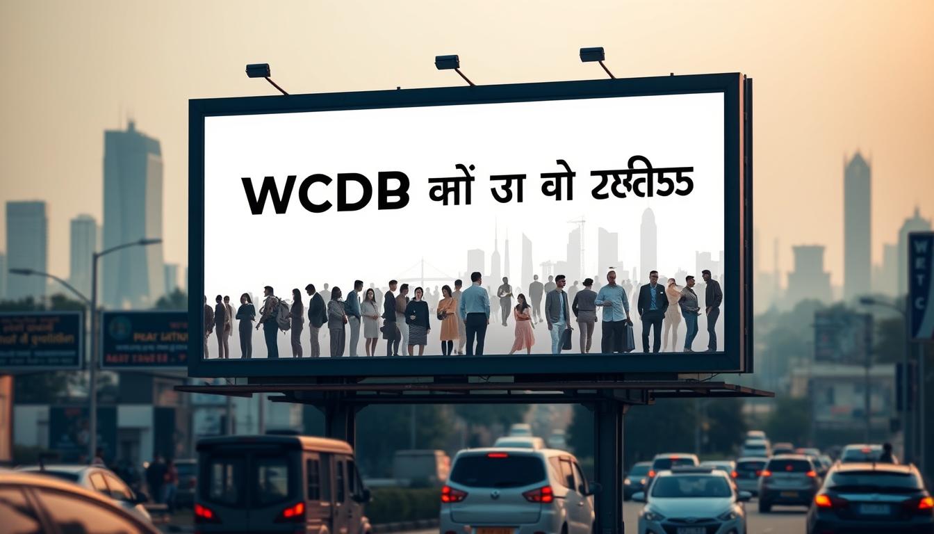 A striking billboard in a busy urban setting, showcasing the eligibility criteria for the WCDC Bihar Recruitment 2025. The foreground features a clean, minimalist design with the text "WCDC भर्ती आयु सीमा" prominently displayed in a bold, legible font. The middle ground depicts figures representing a diverse pool of applicants, conveying the inclusive nature of the recruitment process. The background is a hazy cityscape, with skyscrapers and infrastructure symbolizing the growth and development opportunities offered by the WCDC. The lighting is warm and inviting, creating a sense of professionalism and optimism. The overall composition and tone communicate the importance of the "आयु सीमा और छूट" section, highlighting the accessibility and fairness of the recruitment drive.