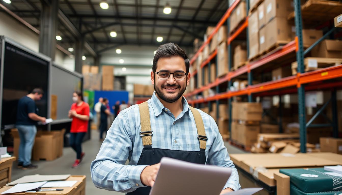 Generate an image of a person working on a Wonolo job, such as event staffing or warehouse operations.