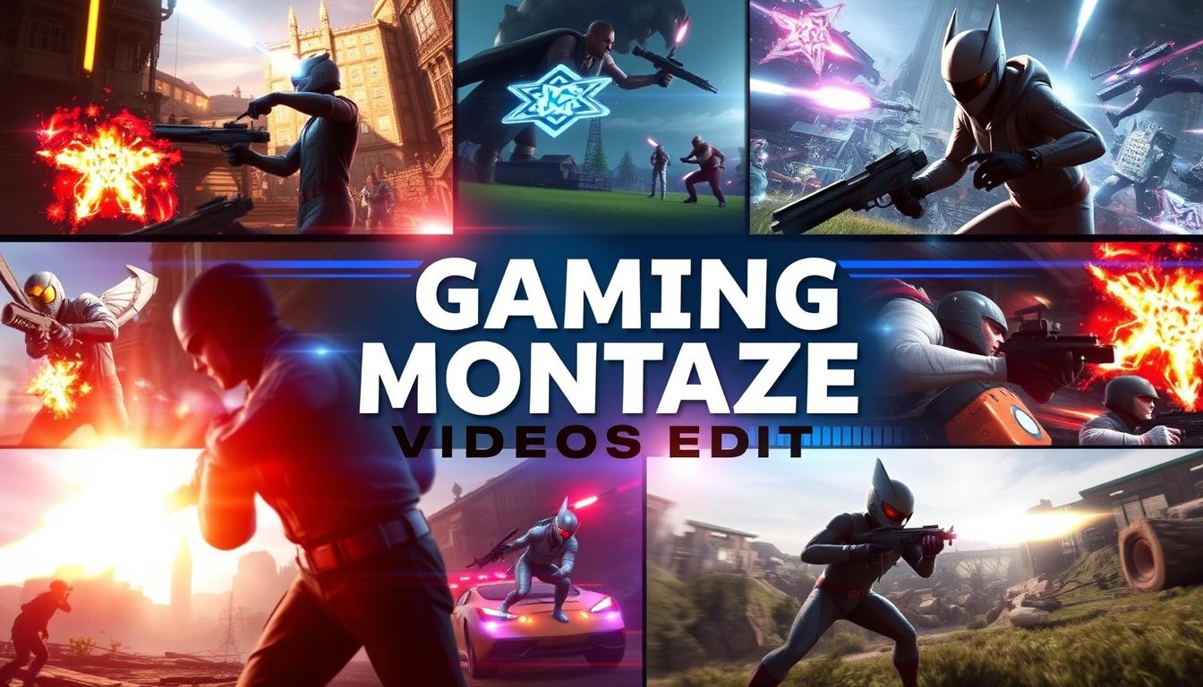 Create an image of a gaming montage video edit.